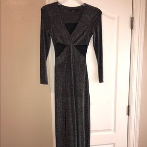 Topshop Glittering Black and Silver Prom Dress